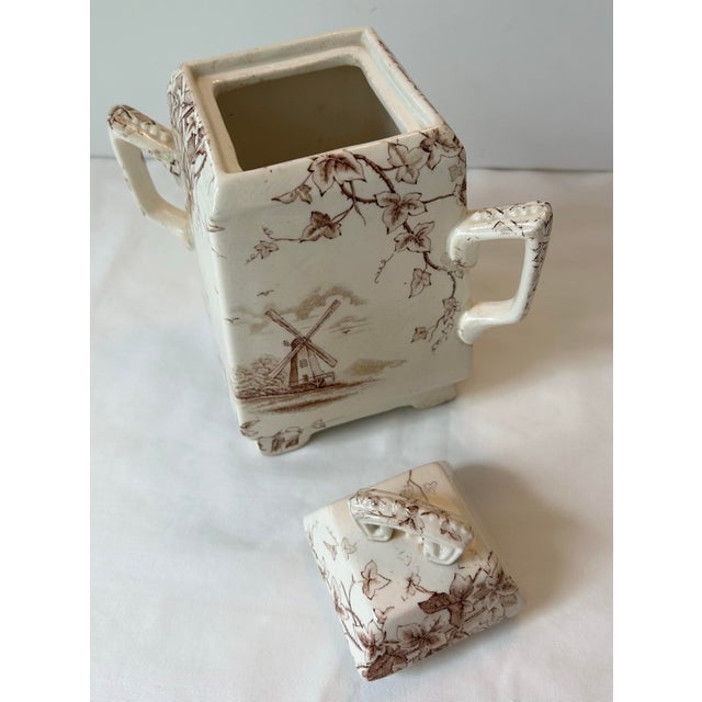 Antique J H Davis Victor Brown Transferware Lidded Sugar Bowl For Sale In Cincinnati - Image 6 of 7