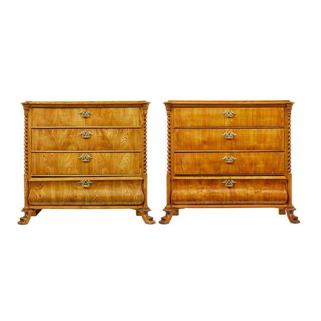 Antique Swedish Chest of Drawers in Carved Elm, 1850, Set of 2 For Sale - Image 13 of 13