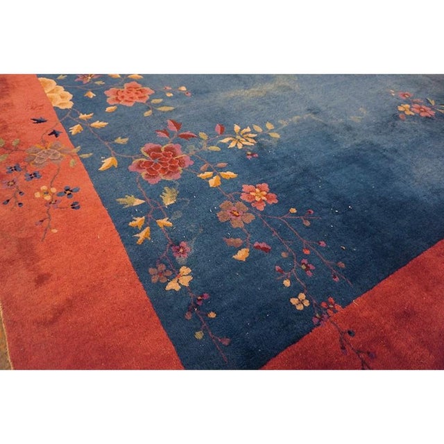1920s Blue Open Field Antique 1920s Walter Nichols Wool Chinese Art Deco Carpet Rug For Sale - Image 5 of 10