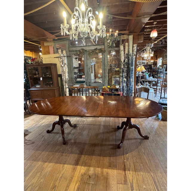 Late 20th Century Henkel Harris Georgian-Style Solid Cherry Wood Double Pedestal Extension Dining Table. For Sale - Image 10 of 12
