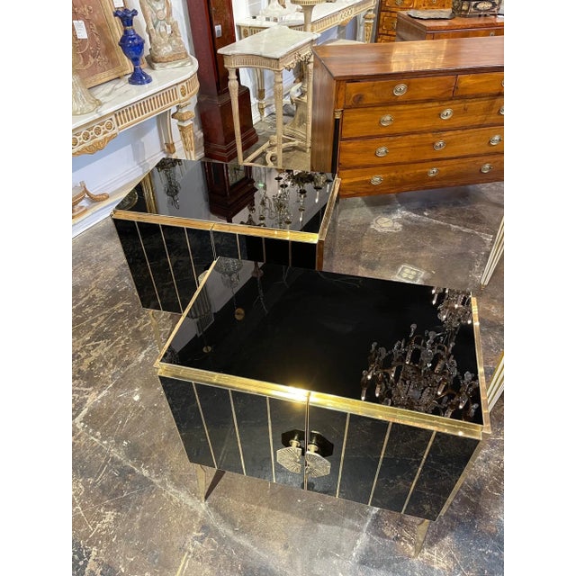 Murano Black Glass and Brass Side Tables - A Pair For Sale - Image 4 of 9