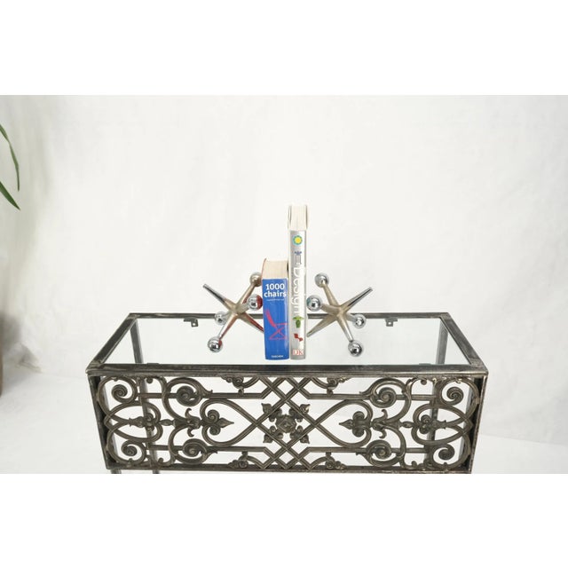 Polished Cast Iron Ornament 2 Tier Glass Top Lower Shelf Console Sofa Table For Sale - Image 12 of 13