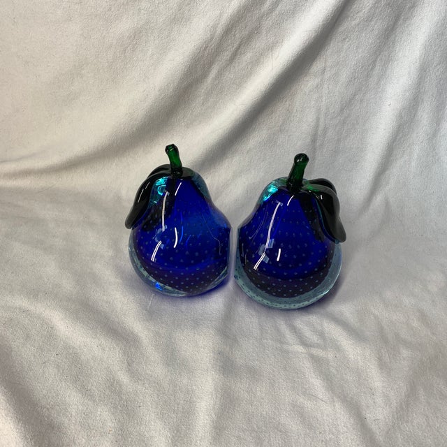 1950s Vintage Murano Cobalt Blue Art Glass Pear Bookends - Pair For Sale - Image 5 of 6