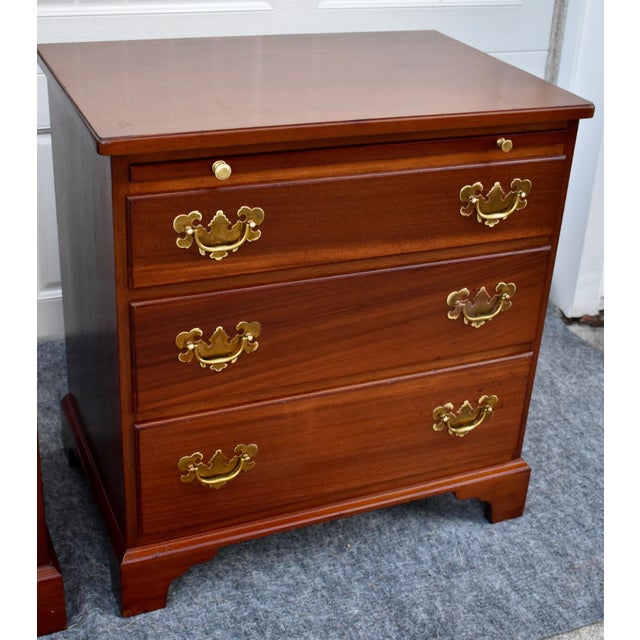 Vintage Pair Mahogany Nightstands Chippendale Chests With Pull Out For Sale - Image 9 of 18