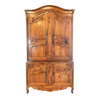 French 1750s Louis XV Walnut Floral Buffet à Deux-Corps from the Loire Valley For Sale