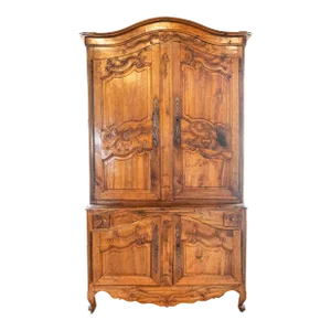 French 1750s Louis XV Walnut Floral Buffet à Deux-Corps from the Loire Valley