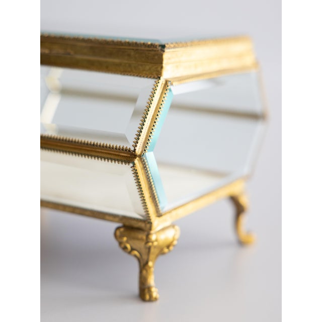 Metal Large Antique French Ormolu Beveled Glass Jewelry Casket Dresser Box For Sale - Image 7 of 13