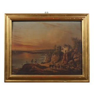 Sunset on Sea Landscape, Oil on Borad, Framed For Sale