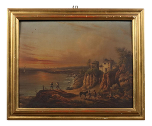 Sunset on Sea Landscape, Oil on Borad, Framed