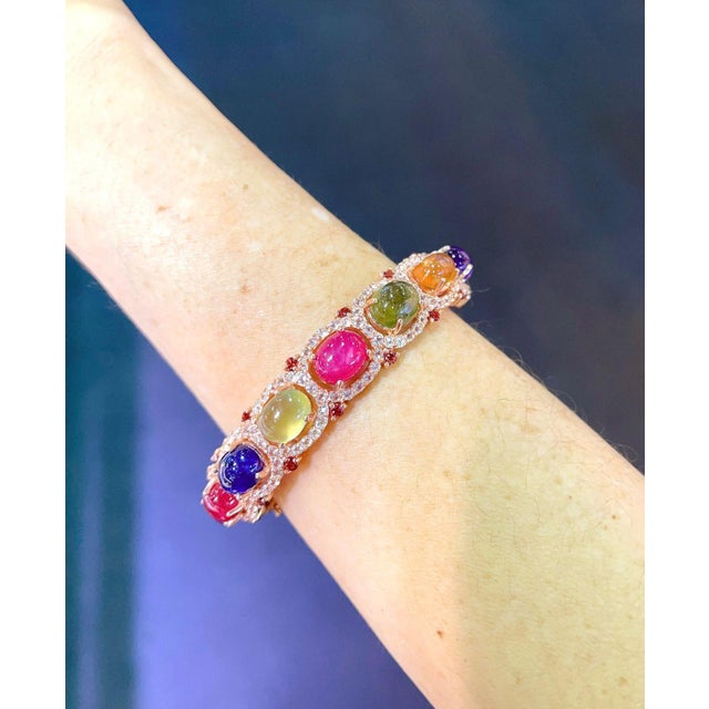 Metal Bochic “Capri” Red Ruby & Multi Color Sapphires Bangle Set In 18K Gold & Silver For Sale - Image 7 of 12