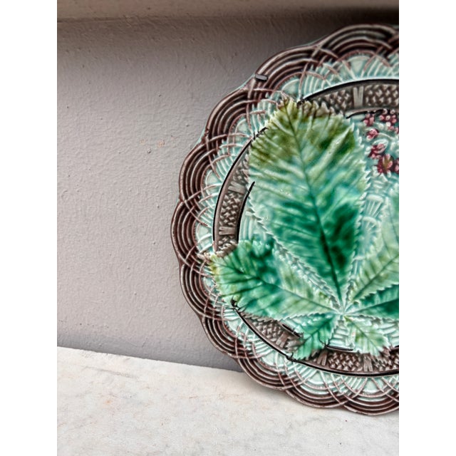 Rustic Majolica Chesnut Leaf Plate Villeroy & Boch, Circa 1890 For Sale - Image 3 of 4