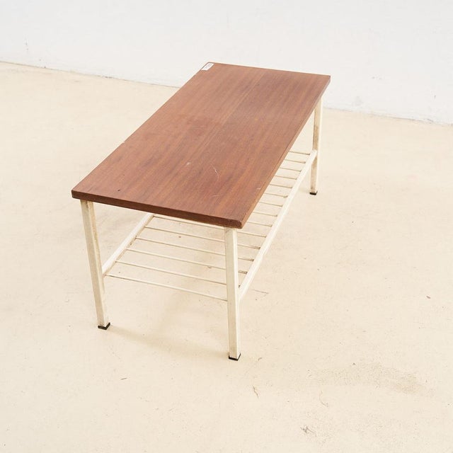 Vintage Teak and White Enameled Iron Coffee Table, 1970s For Sale - Image 6 of 8
