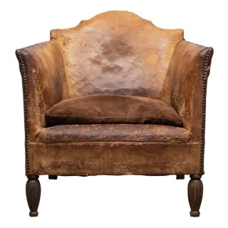 French Sheep Leather and Velvet Lounge Chair in the style of Louis Chambry, 1920s For Sale