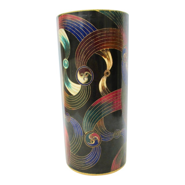 Vintage Chinese Enamel Cylinder Vase For Sale