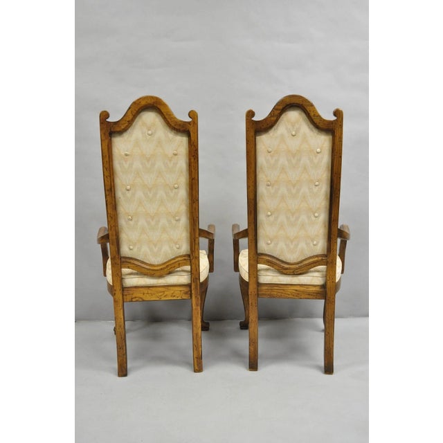 Late 20th Century Vintage Italian Provincial Hollywood Regency Oak Wood Dining Arm Chairs - A Pair For Sale - Image 10 of 11