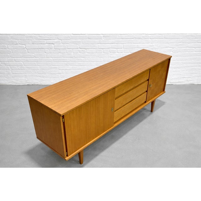 Mid Century Modern Oak Sideboard | 1960’s Scandinavian Credenza | Vintage MCM Media Console Cabinet For Sale - Image 11 of 12