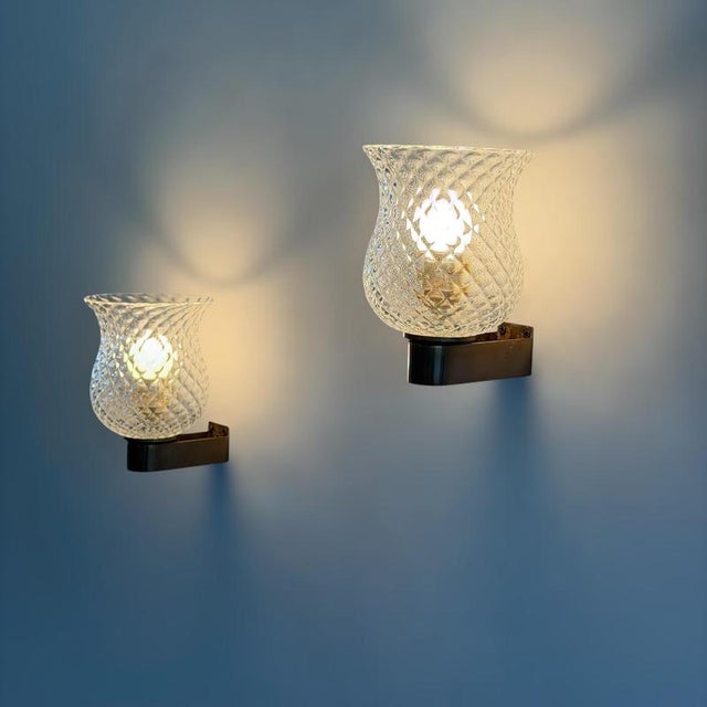1940s Wall Lights attributed to Archimede Seguso for Seguso Vetri d'Arte, 1940s, Set of 2 For Sale - Image 5 of 17