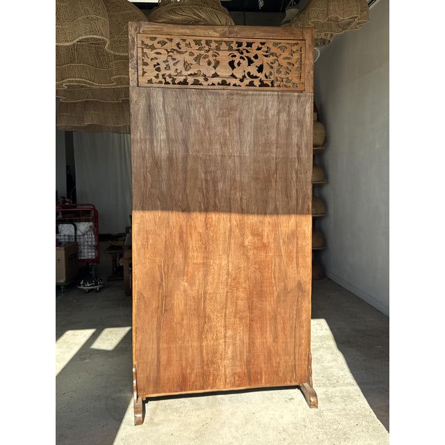 Large Freestanding Teak Mirror with Carved Openwork Pediment, Indonesia, 1980s For Sale - Image 10 of 18
