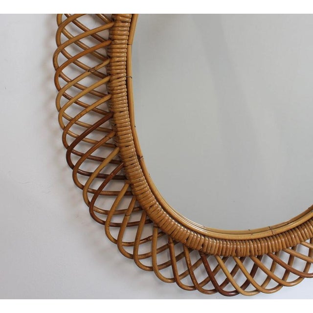 Mid-Century Modern Italian Rattan Wall Mirror, 1960s For Sale - Image 4 of 12