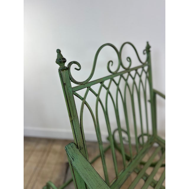 Patinated Green Wrought Iron Rocking Chair, 1990s For Sale - Image 4 of 11