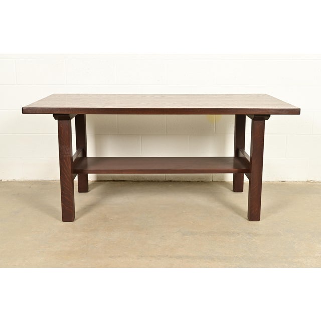 Gustav Stickley Antique Mission Oak Arts & Crafts Dining Table, Desk, or Library Table, Newly Refinished For Sale - Image 10 of 12