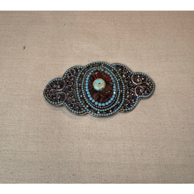 Vintage Heavy Brass Buckle With Turquoise & Inset Stones, Used -Great Shape For Sale - Image 9 of 12