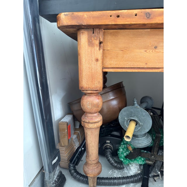 Mid 20th Century Classic Mid 20th C. Scrubbed Pine Farm Table With Turned Legs For Sale - Image 5 of 7