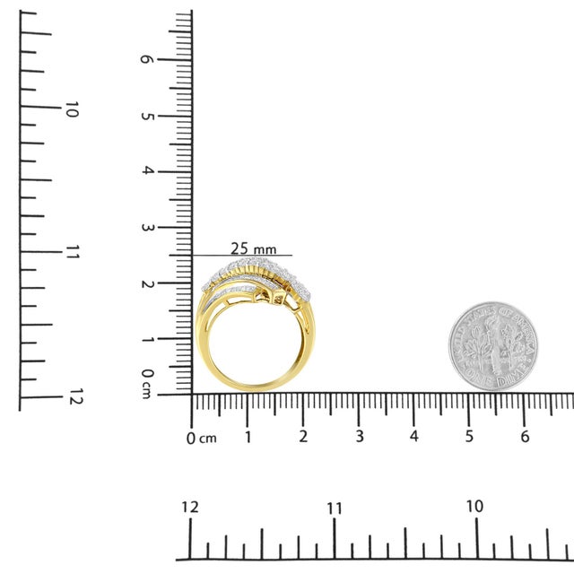 Metal 10K Yellow Gold 1.0 Cttw Round & Baguette Cut Diamond 64 Stone Bypass Style Channel Set Modern Statement Ring (H-I Color, SI1-SI2 Clarity) Size 7-1/4 For Sale - Image 7 of 7