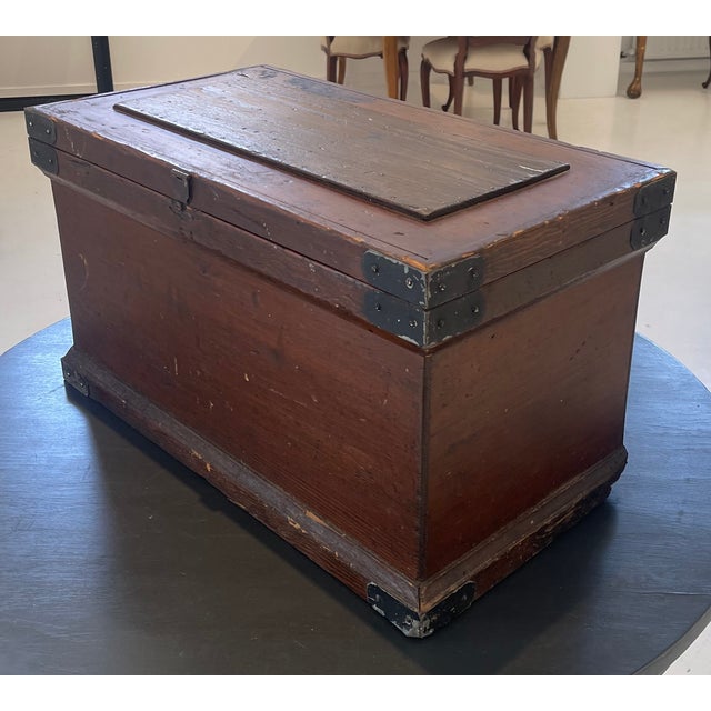Early 21st Century Vintage Carpenter's Chest With Aged Steel Hardware For Sale - Image 5 of 7