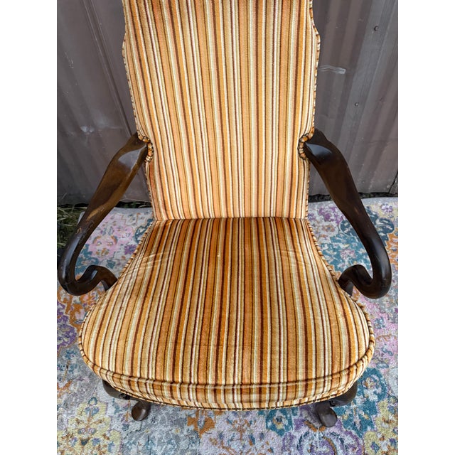 Fun Vintage Striped Velvet Upholstered Armchair For Sale In Portland, OR - Image 6 of 10
