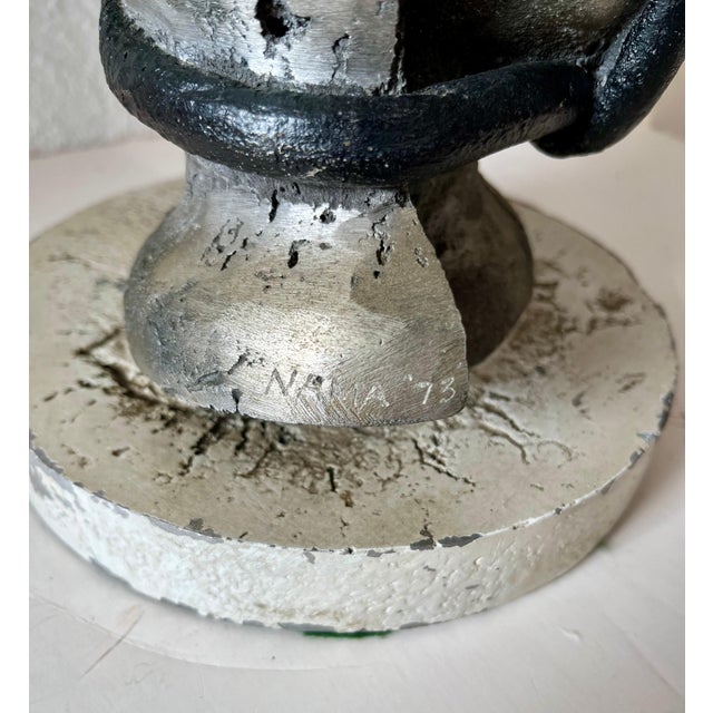 George Nama, Mod Brutalist Abstract Metal & Painting Heavy Sculpture Bust George Nama, 1973 For Sale - Image 4 of 10