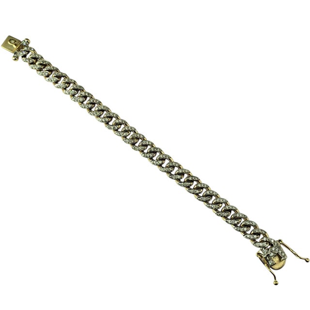 Late 20th Century 14k Yellow Gold and Diamond Heavy Curb Link Bracelet For Sale In New York - Image 6 of 9