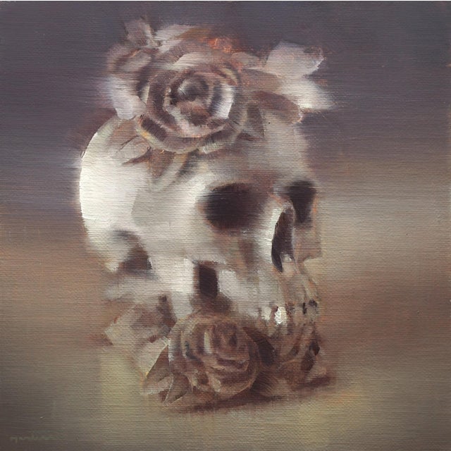 Skull and Flowers part 1 by Nicolas Martin | Oil Painting of a skull surrounded by flowers For Sale