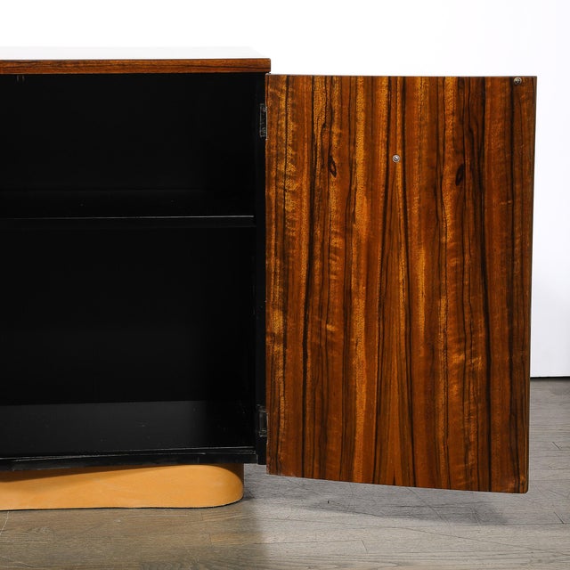 Art Deco Brass Pulls & Leather Wrapped Base Paldao Wood Cabinet by Gilbert Rohde For Sale - Image 12 of 16