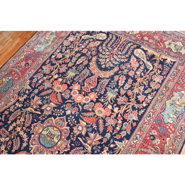 Zabihi Collection Navy Antique Persian Kashan Carpet - 4'6" x 6'9" For Sale - Image 4 of 11