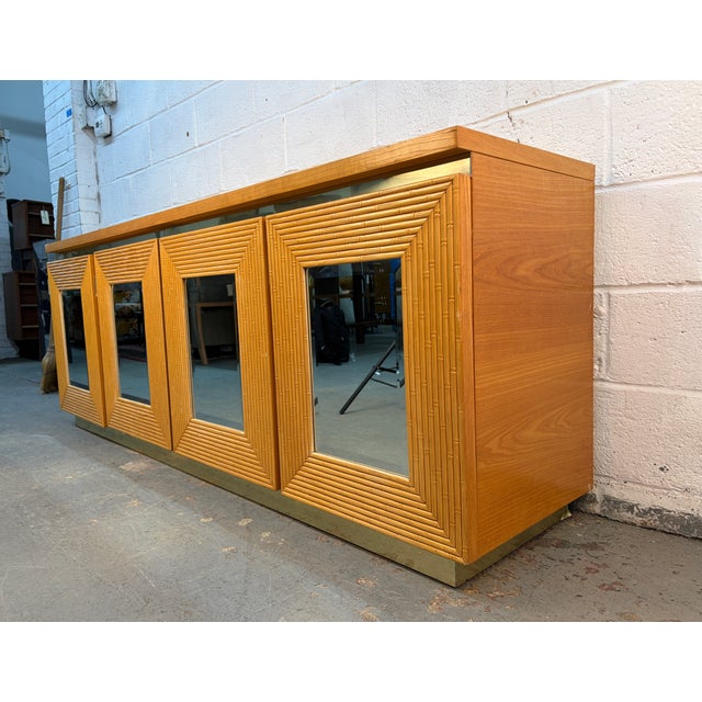 Boho Chic Vintage Bohemian Bamboo and Brass Dresser and Mirror Set For Sale - Image 3 of 17