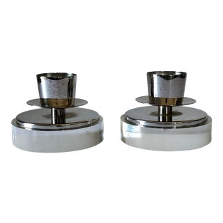 Art Deco Lucite Chrome Candle Holders - a Pair For Sale