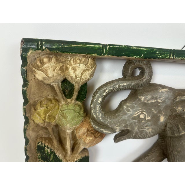 Wood Thai Hand-Painted Wooden Elephant Wall Relief, 1960s For Sale - Image 7 of 11