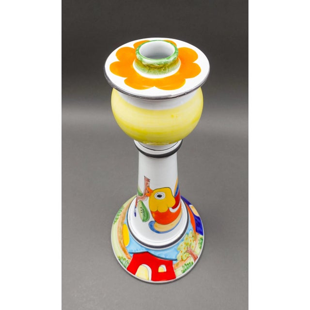 Nino Parrucca Signed Italy Hand Painted Bird Art Pottery Large Candlestick Candle Holder. Measures approximately 8"...