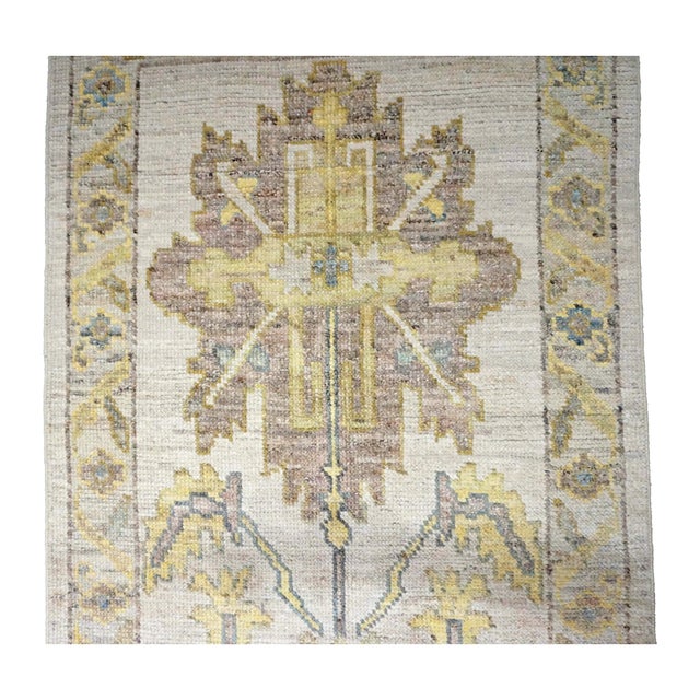 Gold 21st Century Turkish Oushak Wool 3x19 Gold & Ivory Handmade Runner Rug #1144106 For Sale - Image 8 of 10