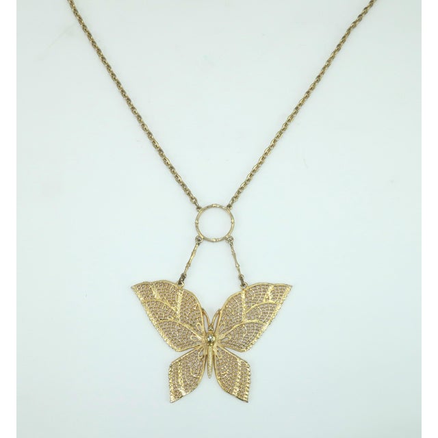 Mode-Art Gold Tone Filigree Butterfly Necklace, 1960's For Sale - Image 4 of 12