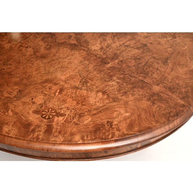 Antique Victorian Inlaid Burr Walnut Loo Table, 1860 For Sale - Image 6 of 11
