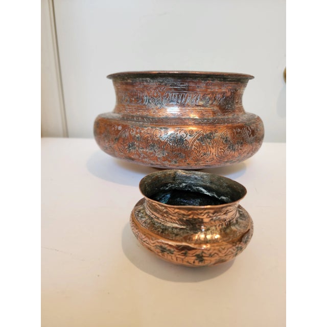 Late 18th Century Small Antique Safavid 18th Century Copper Bowl Hammered and Inscribed For Sale - Image 5 of 7