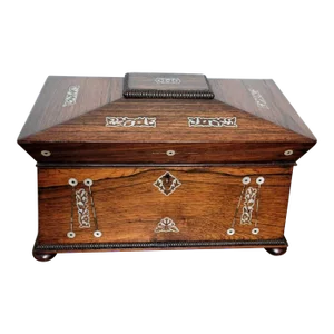 Early 19th Century English Regency Rosewood Mother-Of-Pearl Tea Caddy