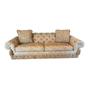 1990s Vintage Custom Tufted Damask Sofa