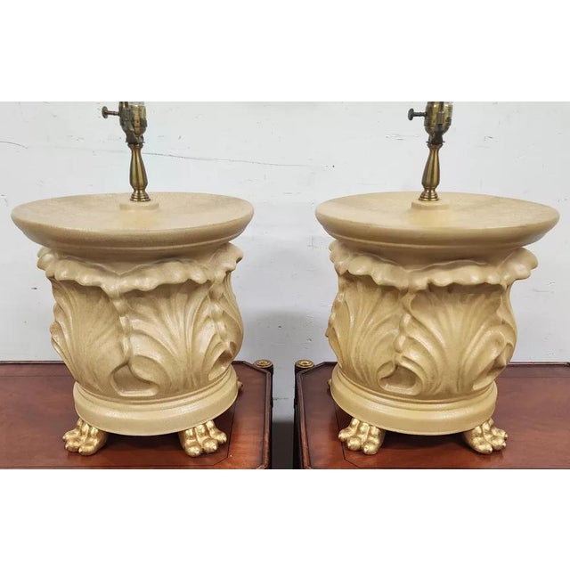 Wood Vintage Wildwood Table Lamps Ceramic Gilt Paw Footed Pair For Sale - Image 7 of 12