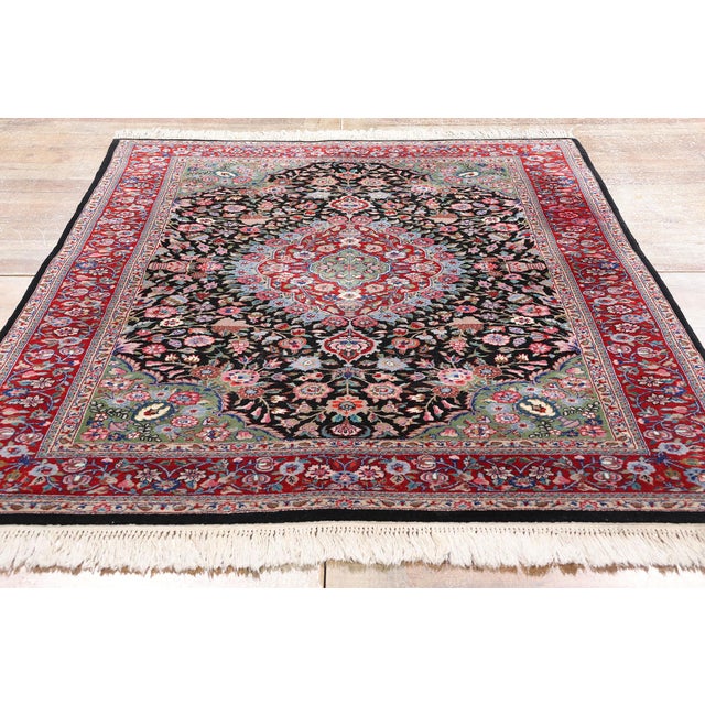 Black Vintage Chinese Tabriz Wool & Silk Rug - 04'01 X 06'03 For Sale - Image 8 of 9