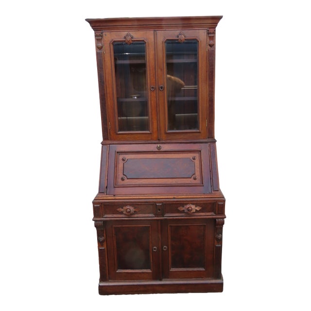 Late 1880s Victorian Eastlake Two Part Tall Secretary Desk 6372 For Sale