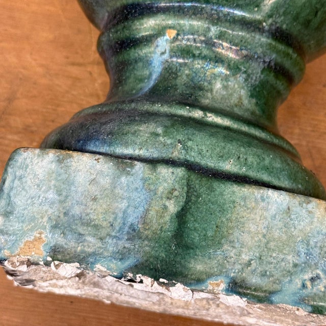Rustic Green Glaze Ceramic Columns with Weathered Texture For Sale - Image 3 of 16