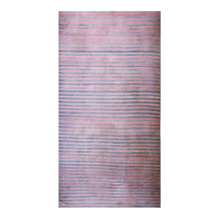 Handmade Raspebery Pink and Blue Stripe Pattern Dhurrie Style Antique Indian Cotton Rug For Sale